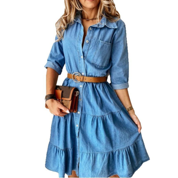 Frau Denim Geschichtet Hemdkleid Drune