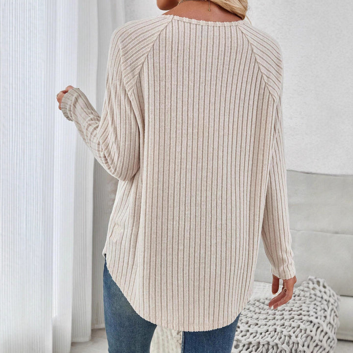 Damen Gerippter Longline-Pullover mit Raglanärmeln und abgerundetem Saum Drune