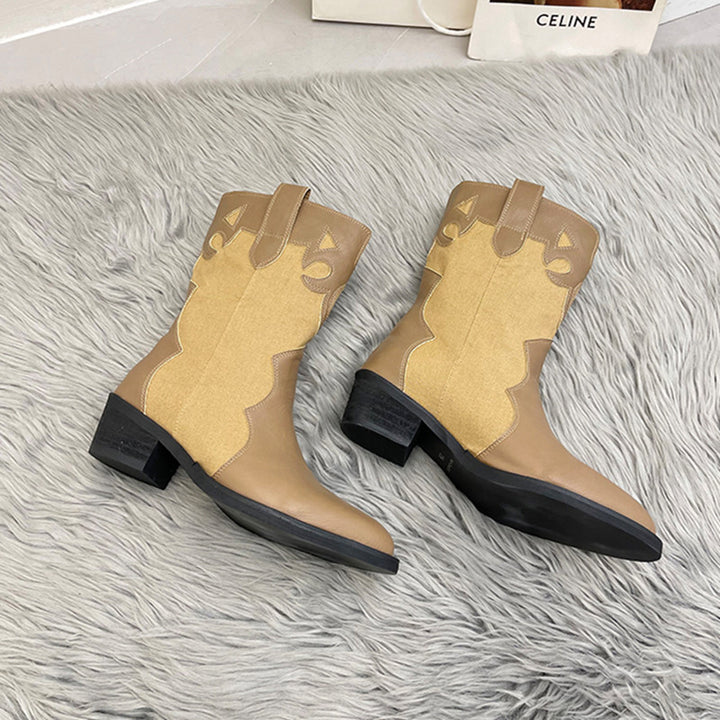 Damen Stiefeletten im Cowboy-Stil mit einzigartigem Design und kompaktem Absatz Drune