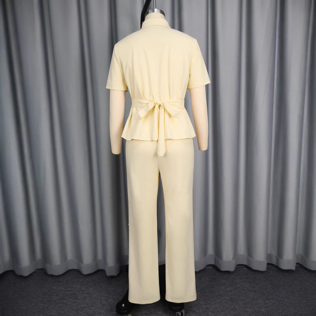 Damen Elegantes Set aus figurbetontem Oberteil mit Cut-Outs und schmal geschnittenen Hosen Drune