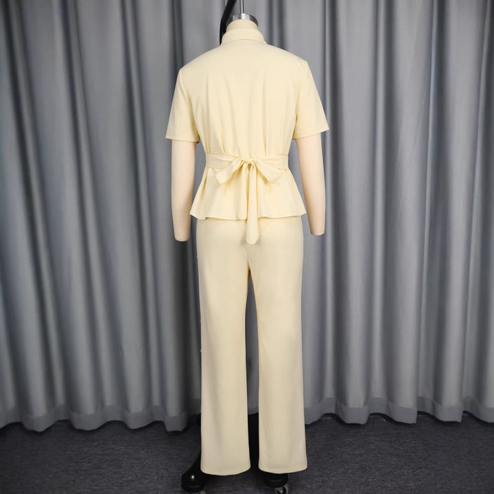 Damen Elegantes Set aus figurbetontem Oberteil mit Cut-Outs und schmal geschnittenen Hosen Drune
