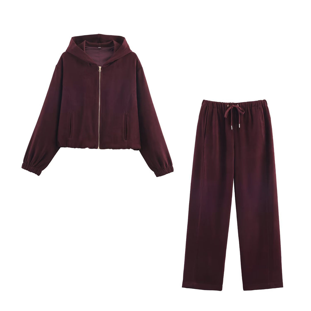 Damen Boxy-Kapuzenjacke aus Veloursoptik mit durchgehendem Reißverschluss und Gummsaum Drune