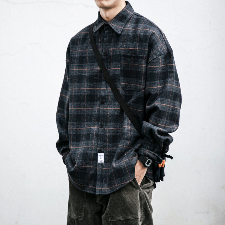Herren Kariertes Overshirt‑Hemdjacke im Boxy‑Relaxed‑Schnitt Drune