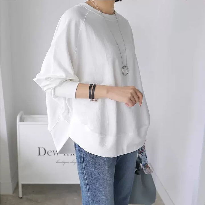 Damen Oversize-Sweatshirt mit Raglanärmeln, abgerundetem Saum und Seitenschlitzen Drune