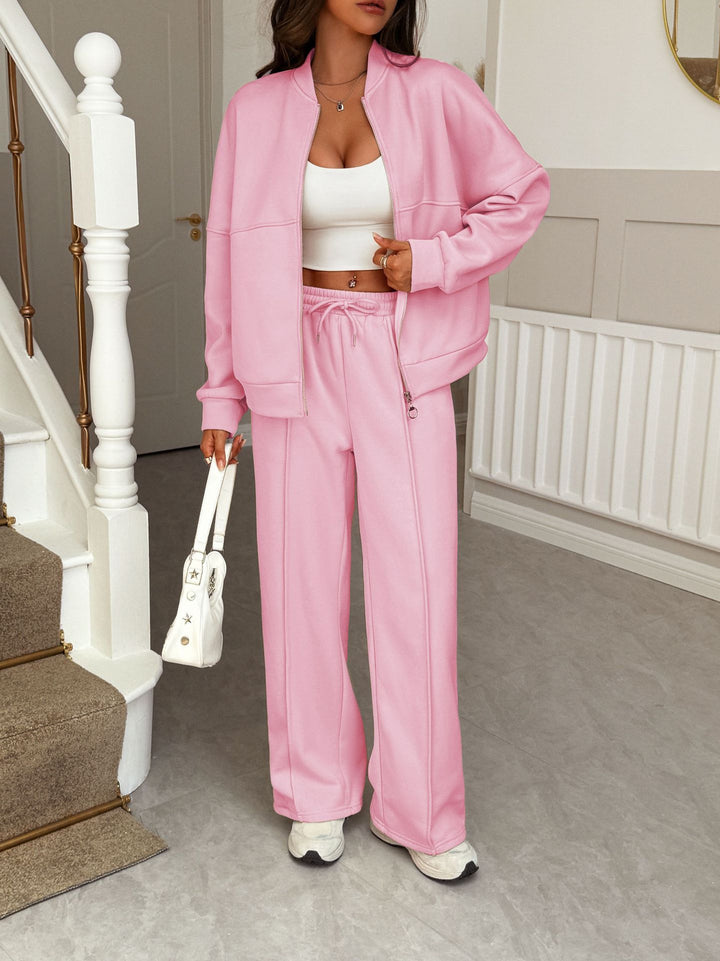 Damen nan Oversize-Sweatset mit Reißverschluss-Bomberjacke und Highwaist-Palazzohose Drune