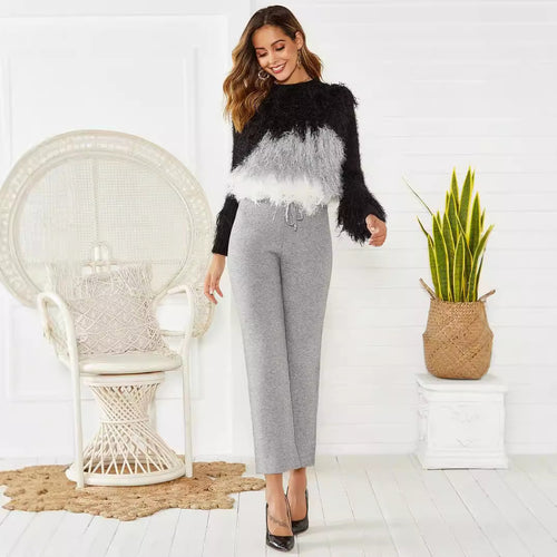 Damen Loungy Strickhose mit elastischem Bund und Kordelzug Drune