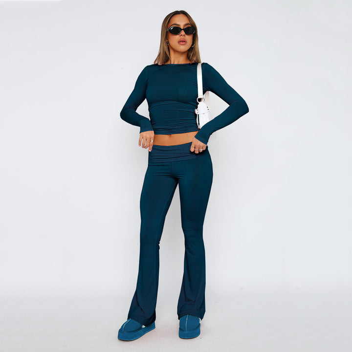 Damen Hochbund Yoga-Hose mit Wickelbund, ausgestelltem Bein und Stretchqualität Drune