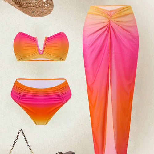 Damen Bandeau-Bikini mit langem Wickelrock Drune
