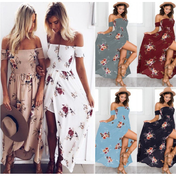 Damen Maxikleid mit schulterfreiem Design und floralen Mustern Drune