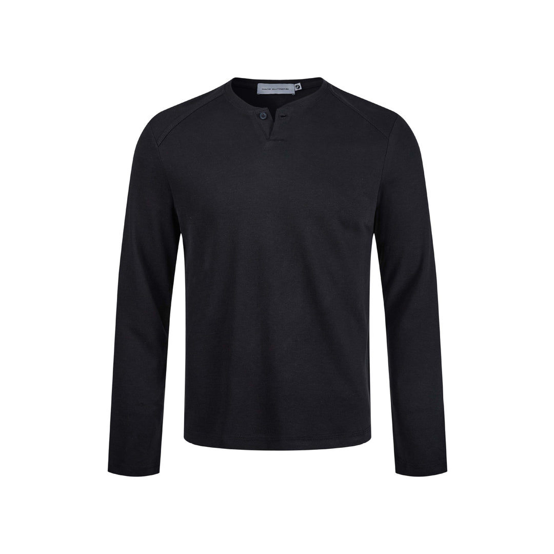 Herren Feines Longsleeve-Henley mit kurzem Knopfverschluss und Raglanärmeln Drune