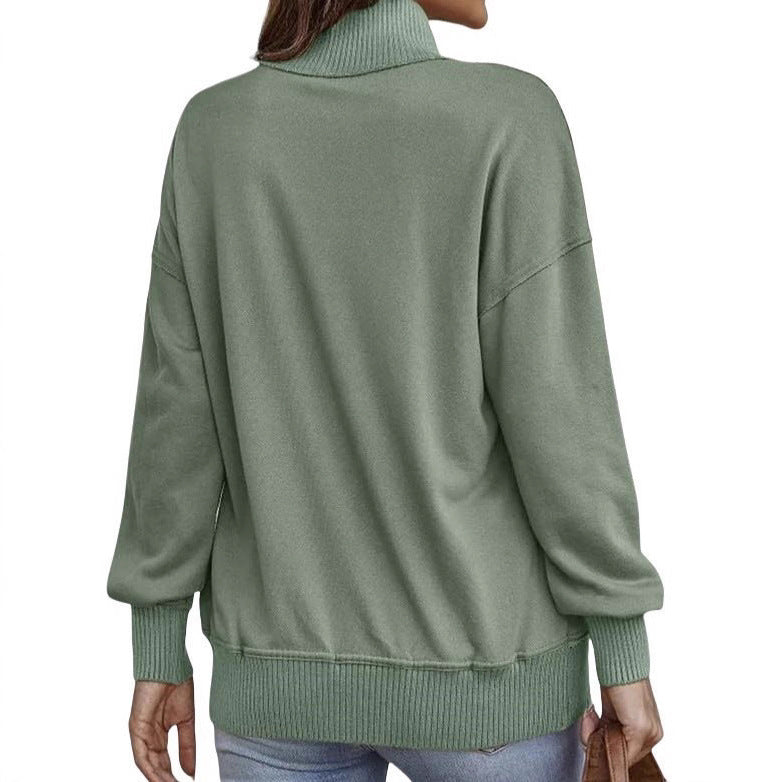 Damen Pullover mit hohem Kragen und Knopfdetails Drune