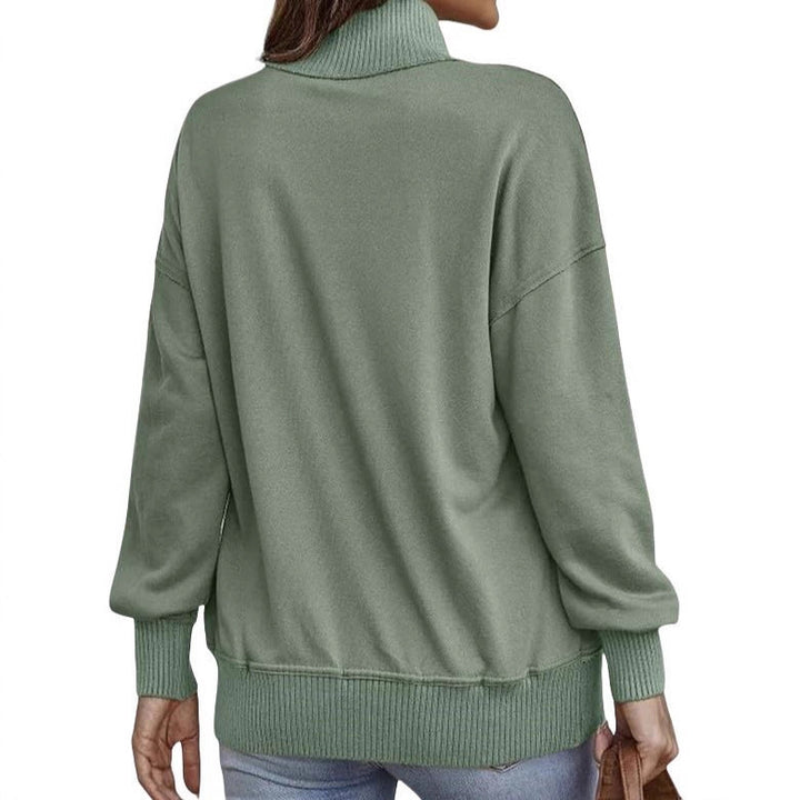 Damen Sweatpullover mit Stehkragen-Knopfleiste und Kängurutasche Drune
