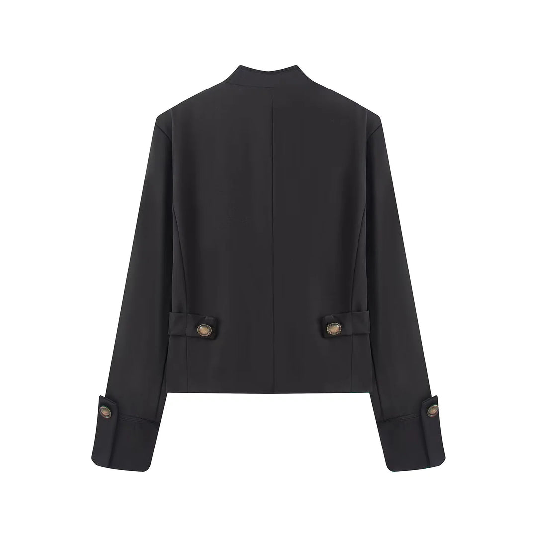 Damen nan kurze Jacke im Uniformstil mit ornamentaler Kordverzierung, Stehkragen und verdecktem Reißverschluss Drune