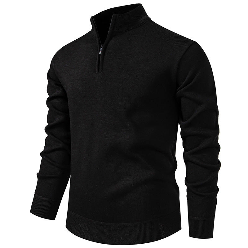 Herren nan Slim-Fit Feinstrickpullover mit kurzem Reißverschluss, Stehkragen und geripptem Bund Drune