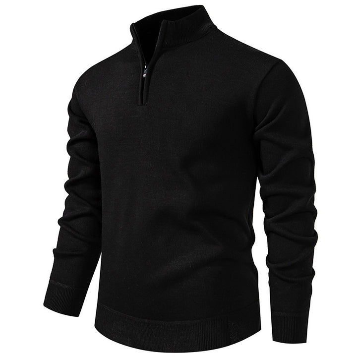 Herren nan Slim-Fit Feinstrickpullover mit kurzem Reißverschluss, Stehkragen und geripptem Bund Drune