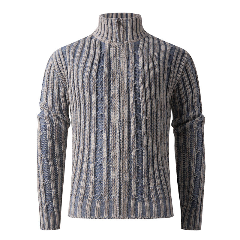 Herren Strickcardigan mit Zopfmuster, Stehkragen und durchgehendem Reißverschluss Drune