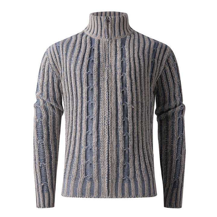 Herren Strickcardigan mit Zopfmuster, Stehkragen und durchgehendem Reißverschluss Drune