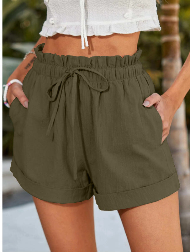 Damen lässige Shorts mit elastischem Bund und Rüschendetail Drune