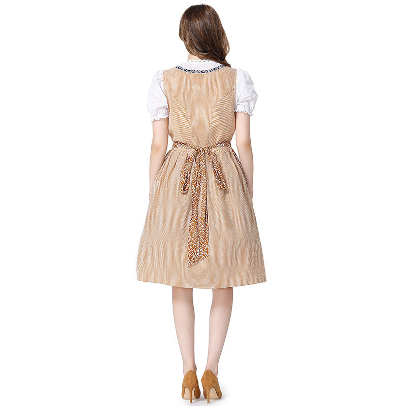 Damen nan traditionelles Oktoberfest Dirndlkleid mit Spitzenbluse, verstellbarer Korsettschnürung und geblümter Schürze Drune