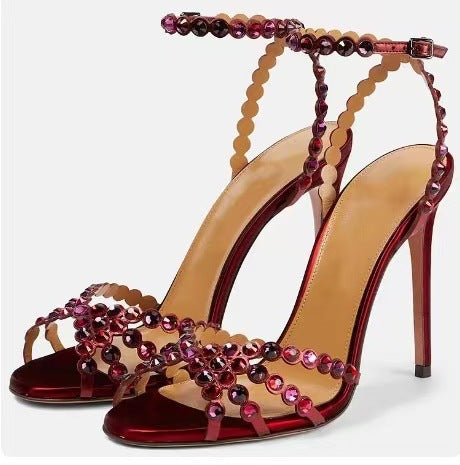 Damen atemberaubende High-Heel Knöchelriemen Sandalen mit dekorativen Perlenakzenten Drune