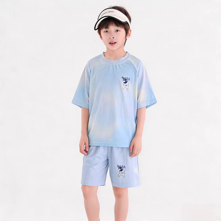 Damen nan atmungsaktives Kinder Sportset mit kurzarm Shirt und elastischer Bundshorts Drune