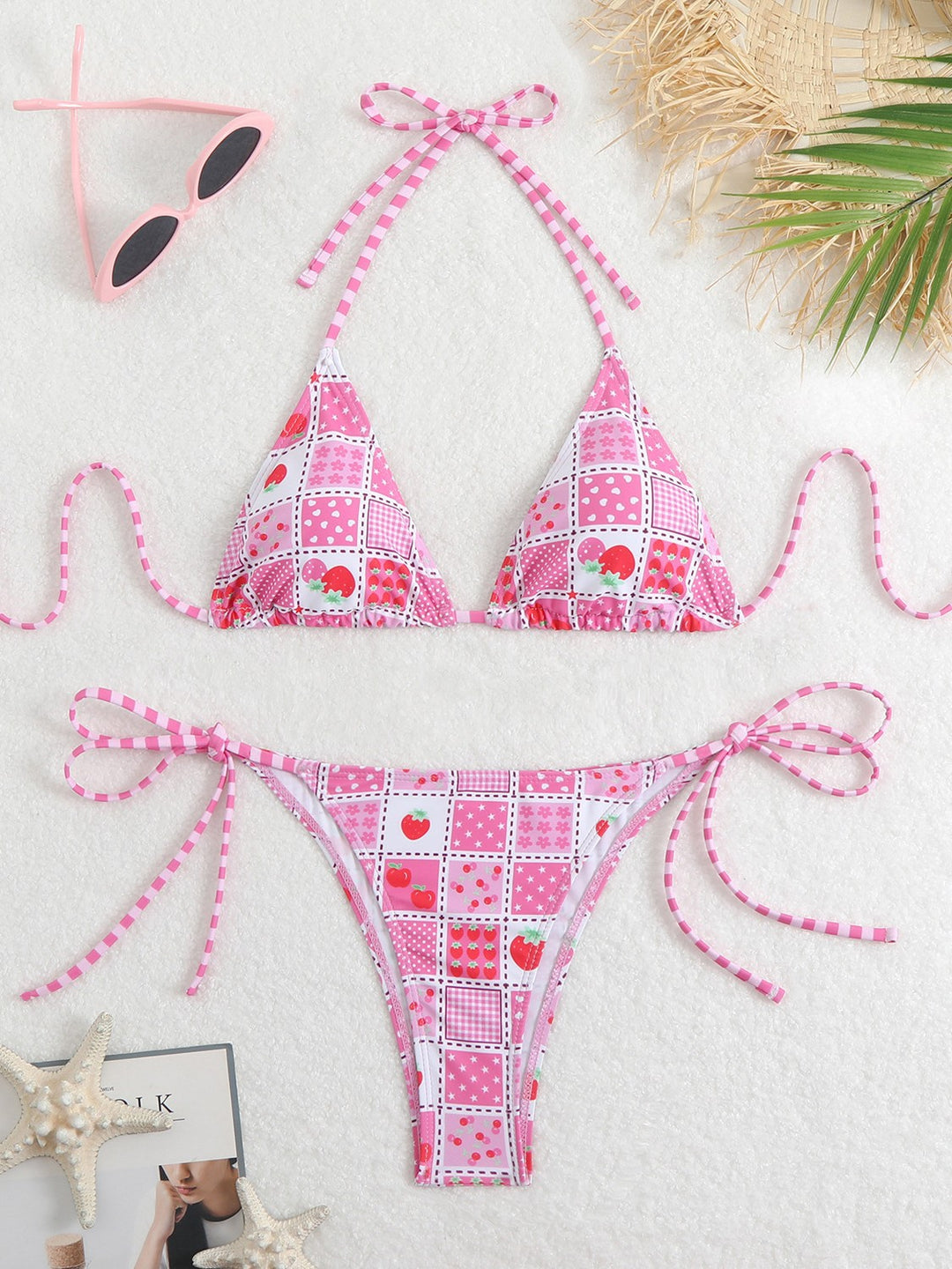 Damen Triangel-Bikini-Set mit verspieltem Blumenmuster und feinen Bindebändern Drune
