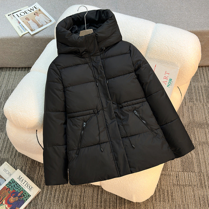 Damen Boxy‑Pufferjacke mit wattierter Isolierung, Steh‑Kapuze und Kordelzügen Drune
