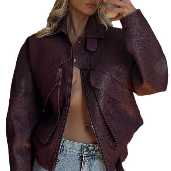 Damen lässige Kunstlederjacke im modernen Oversized-Stil Drune