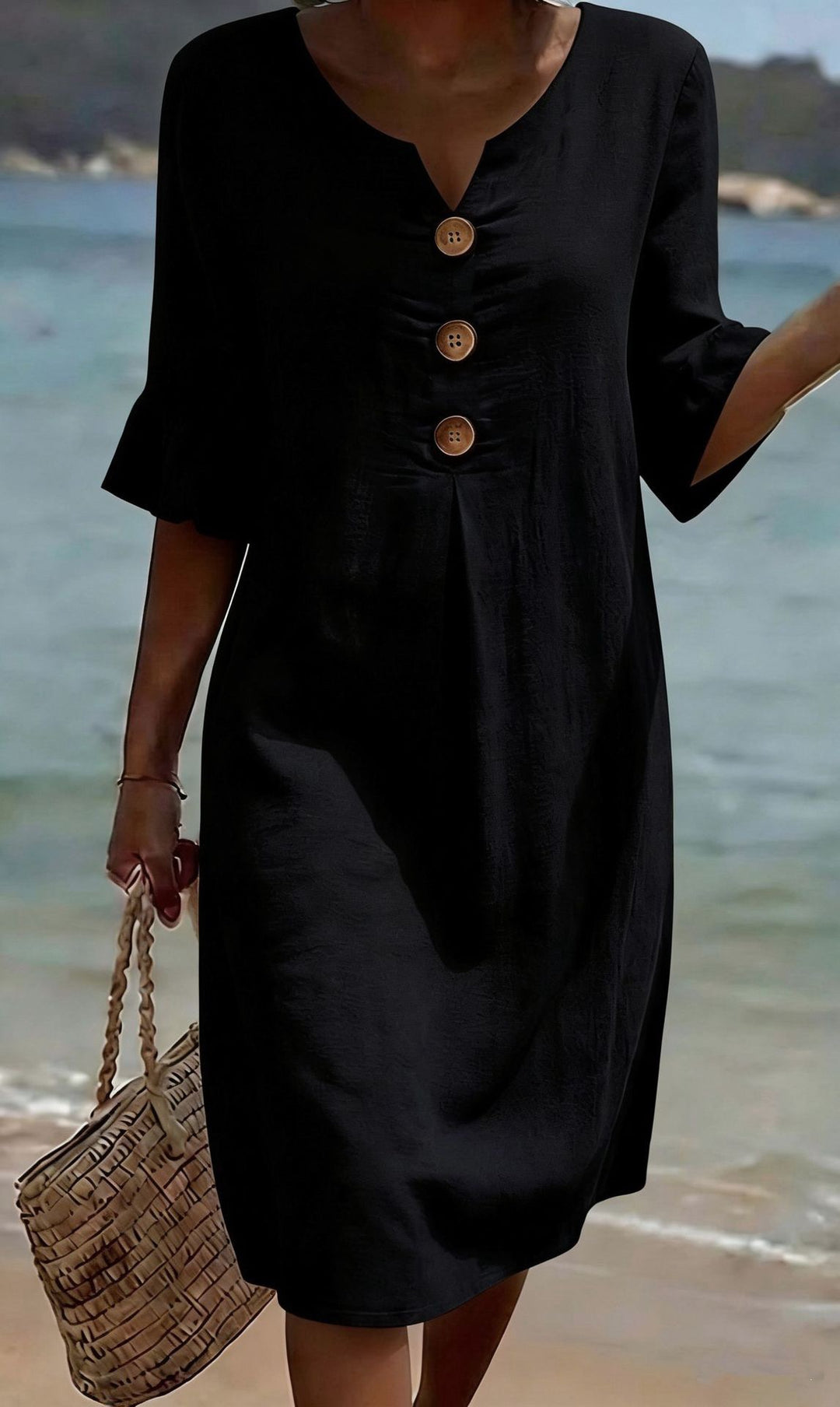 Damen Leichtes Sommerkleid mit Knopfdetails Drune