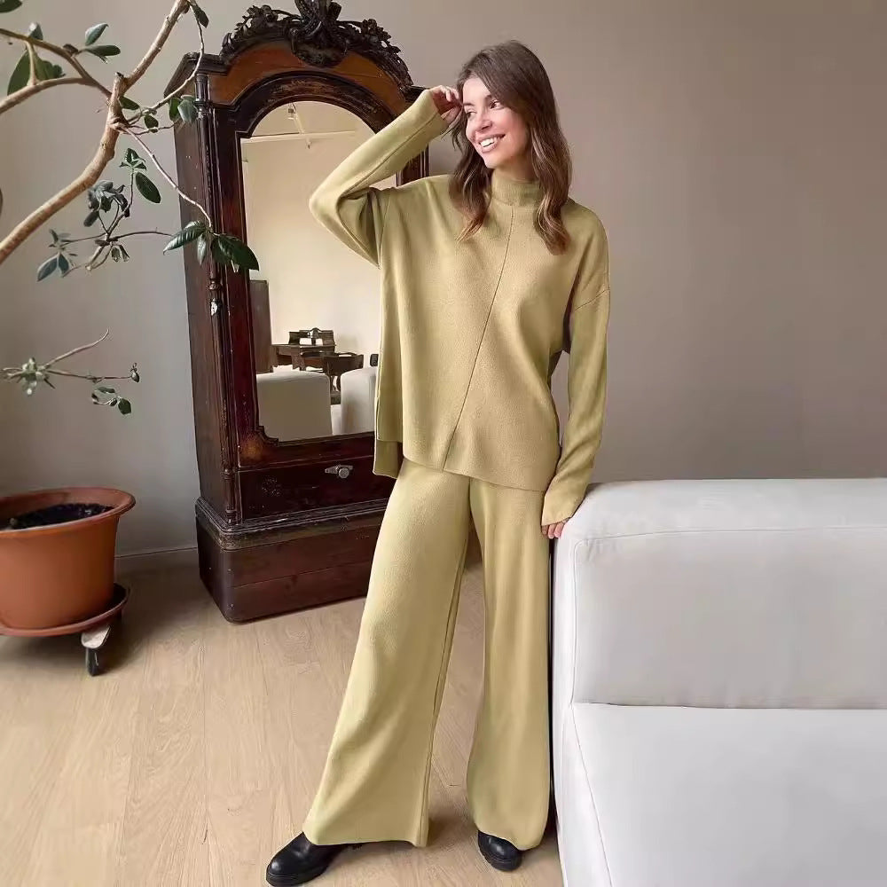 Damen lässiges Strickset mit weitem Schnitt und hohem Kragen Drune