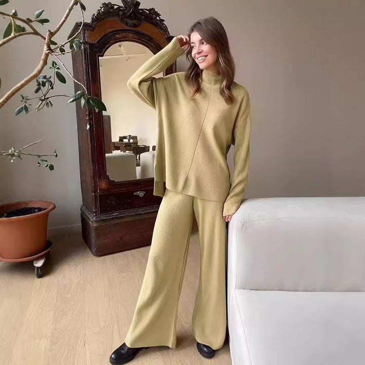Damen lässiges Strickset mit weitem Schnitt und hohem Kragen Drune