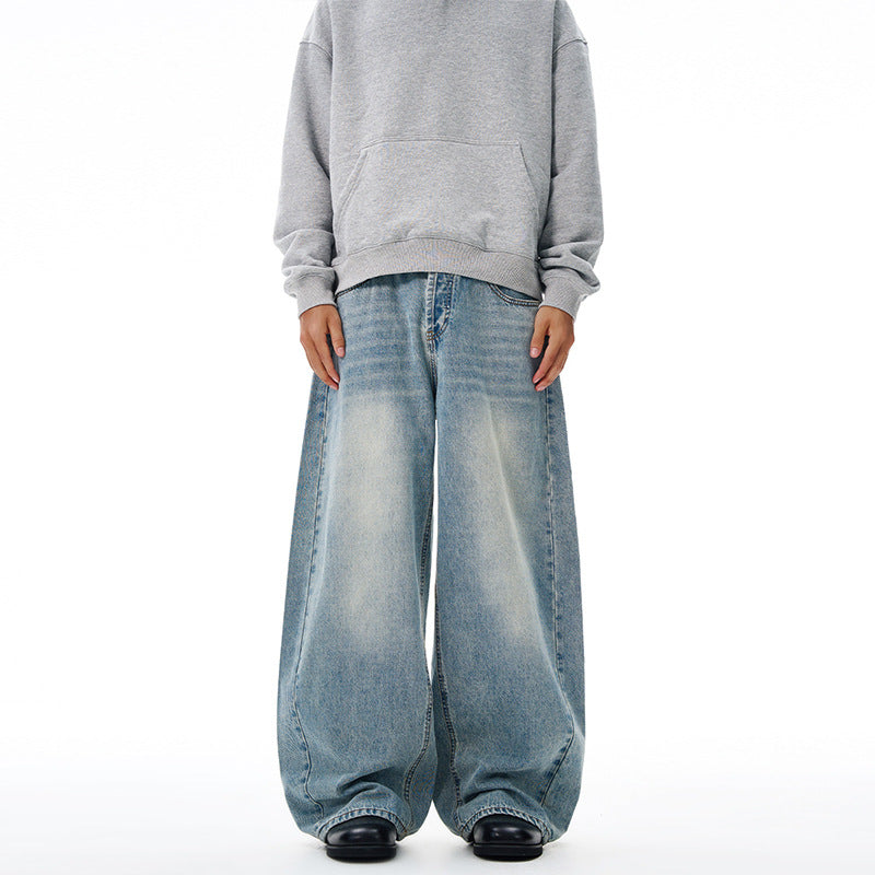 Herren Extralange Oversize-Denim-Jeans im Palazzoschnitt mit gerundetem Saum Drune