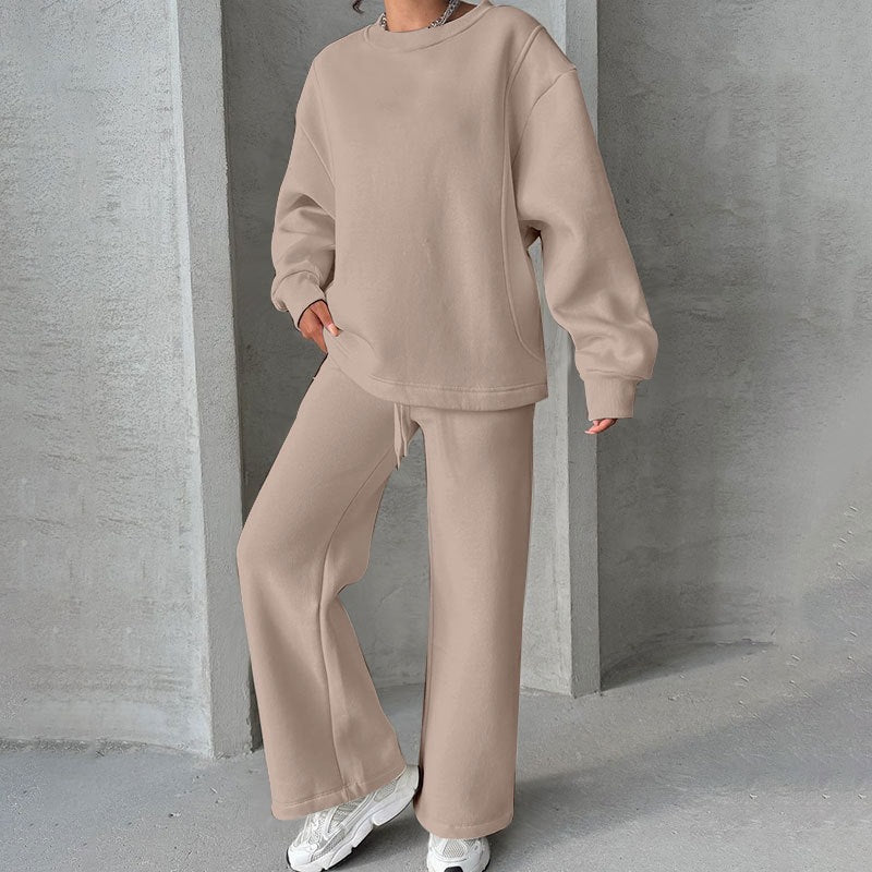 Damen Oversize-Sweatset aus weichem French-Terry mit weiter Palazzo-Jogginghose Drune