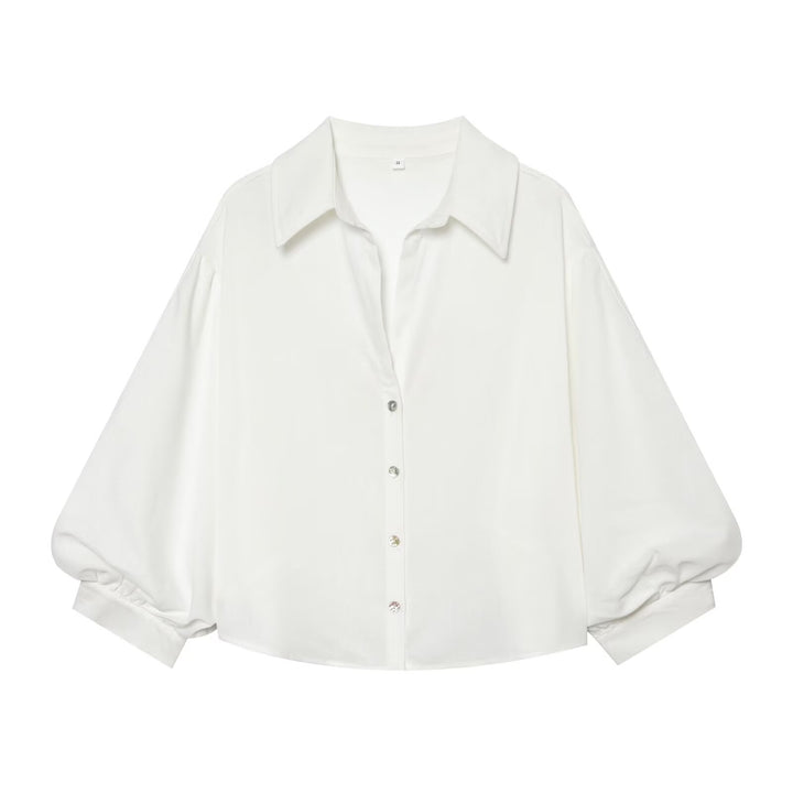 Damen Oversize-Hemdbluse mit Kentkragen, Ballonärmeln und kastiger Silhouette Drune
