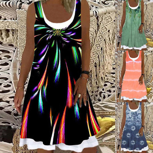 Damen Blumendruck Ärmelloses Strandkleid Drune
