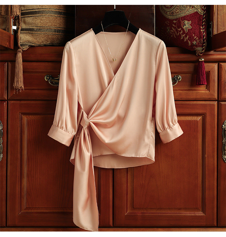 Damen Elegante Wickelbluse mit Taillenbund Drune