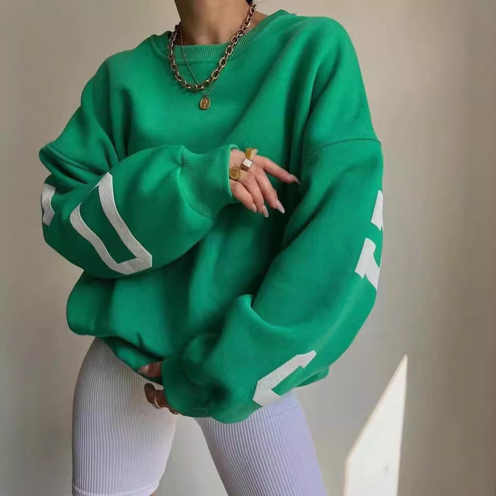 Damen Oversized Sweatshirt mit Blockprint-Ärmeln und weitem Drop-Shoulder-Schnitt Drune