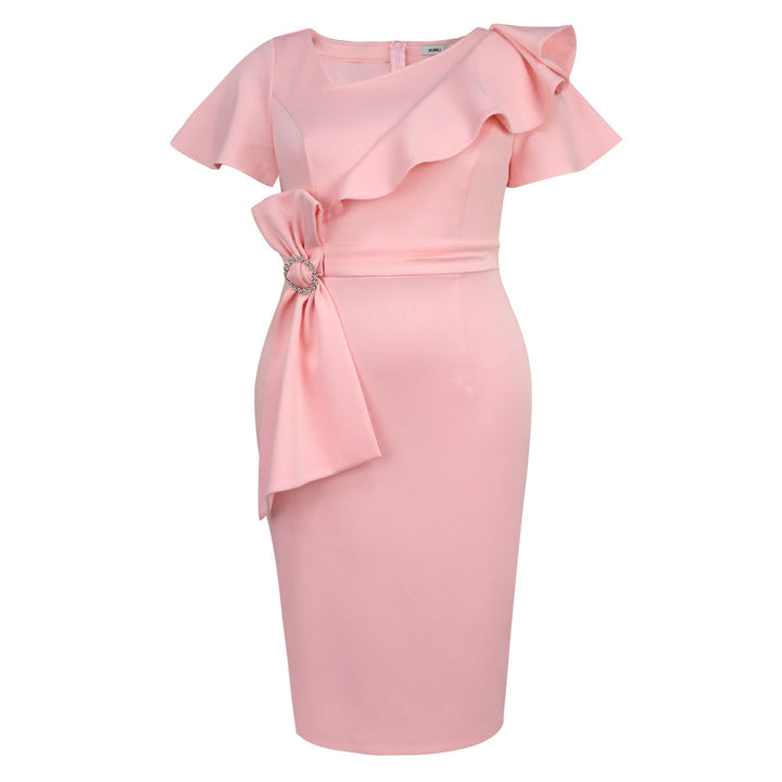 Damen Figurbetontes Kleid mit Rüschendetails und Taillengürtel Drune