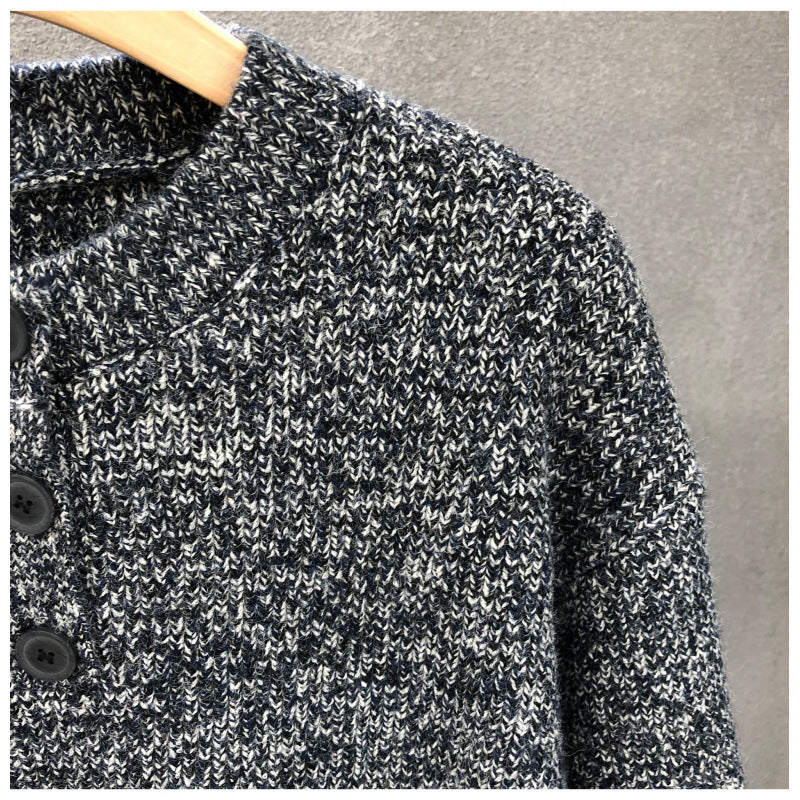 Herren Komfortabler Rippstrick-Halbknopfpullover mit Rundhalsausschnitt und legerer Passform Drune