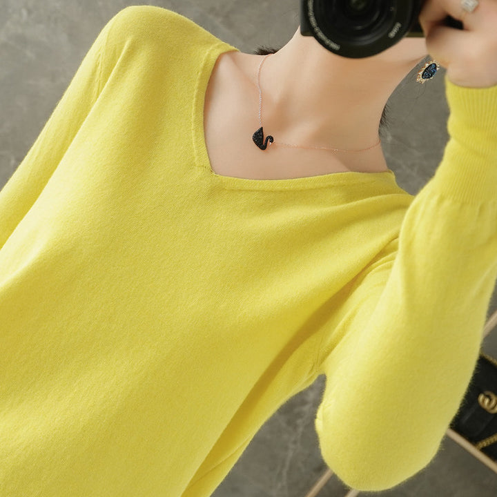 Damen leichter V-Ausschnitt Kaschmir-Look Feinstrickpullover Drune