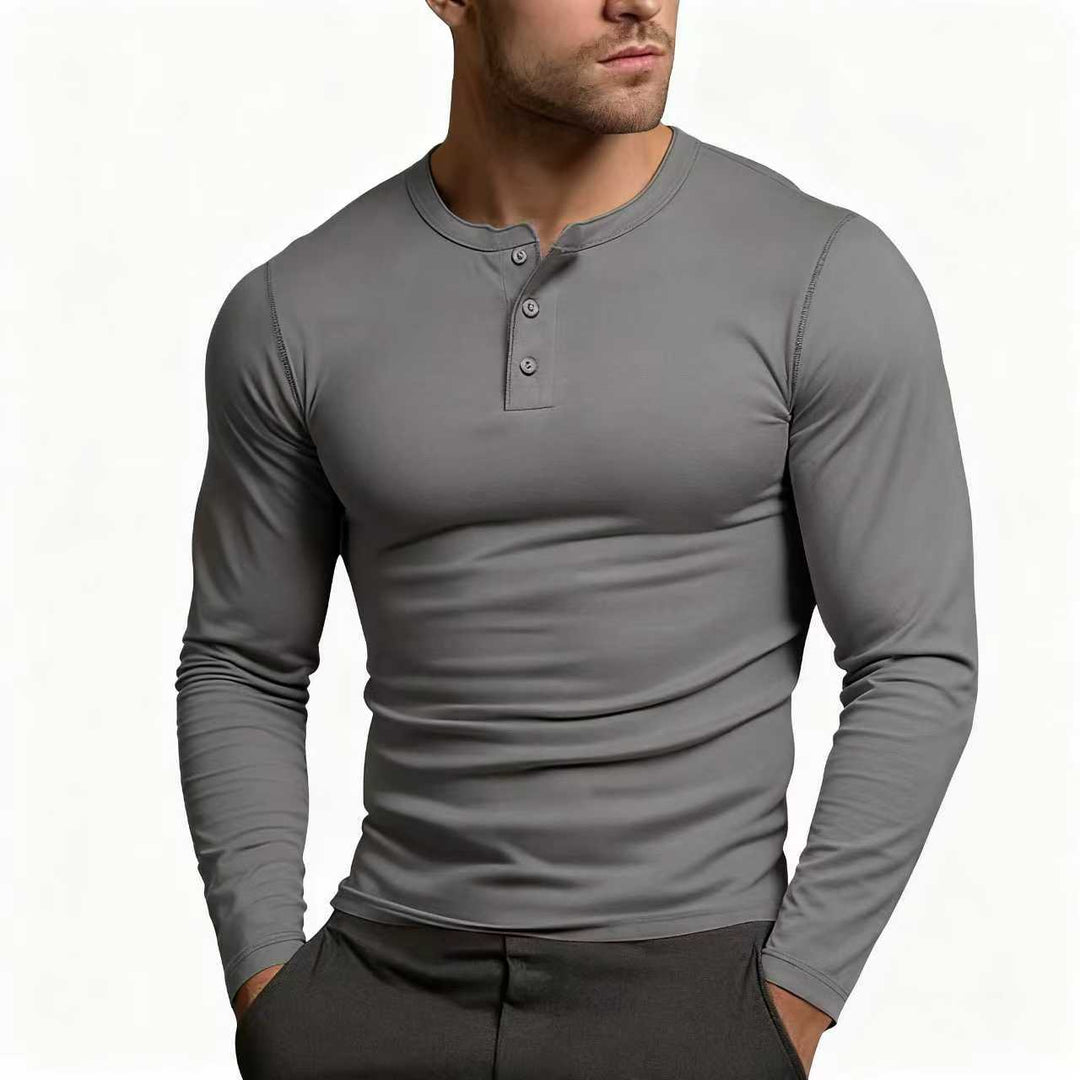 Herren Langarm-Henley-Shirt mit klassischem Knopfdetail und körpernaher Passform Drune