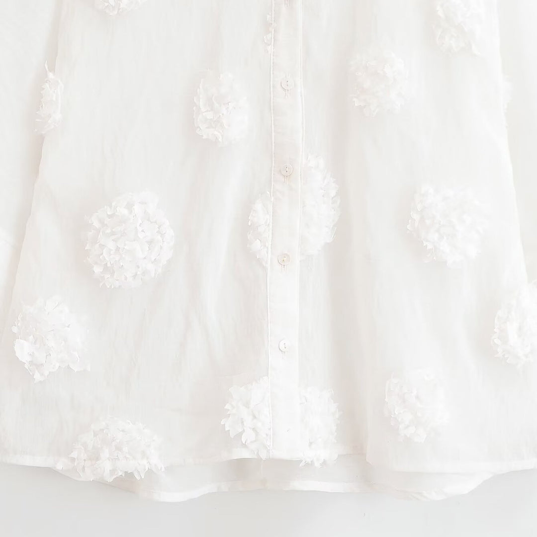 Damen Bluse mit dreiviertelärmeln und dreidimensionalen Blütenapplikationen Drune