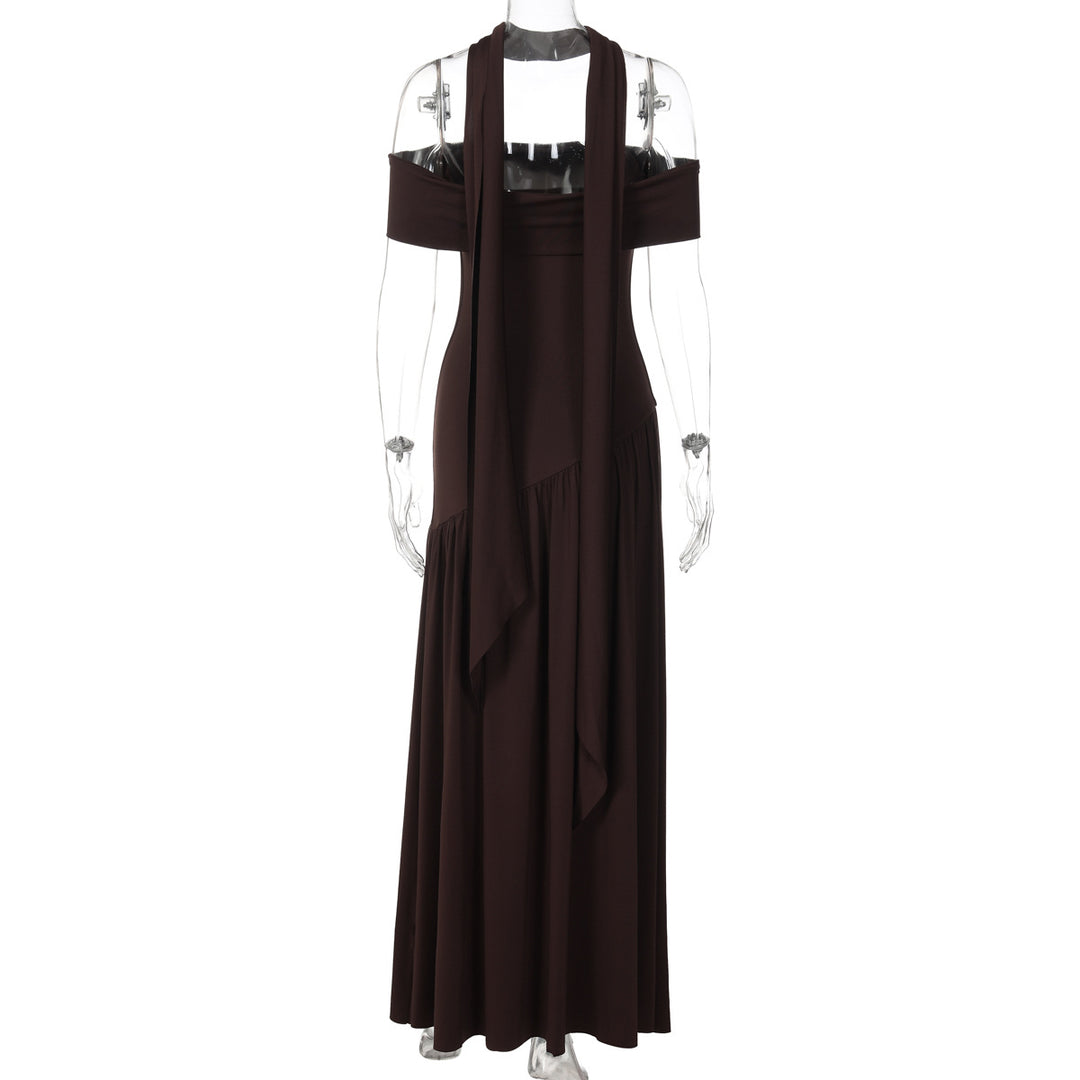 Damen Maxikleid mit schulterfreiem Design und seitlichem Schlitz Drune