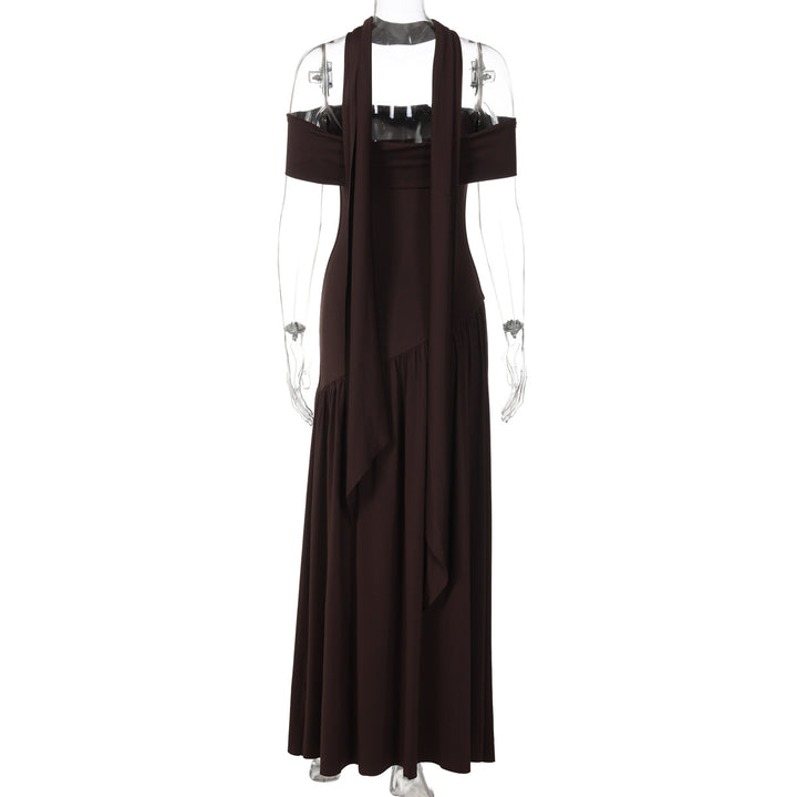 Damen Maxikleid mit schulterfreiem Design und seitlichem Schlitz Drune