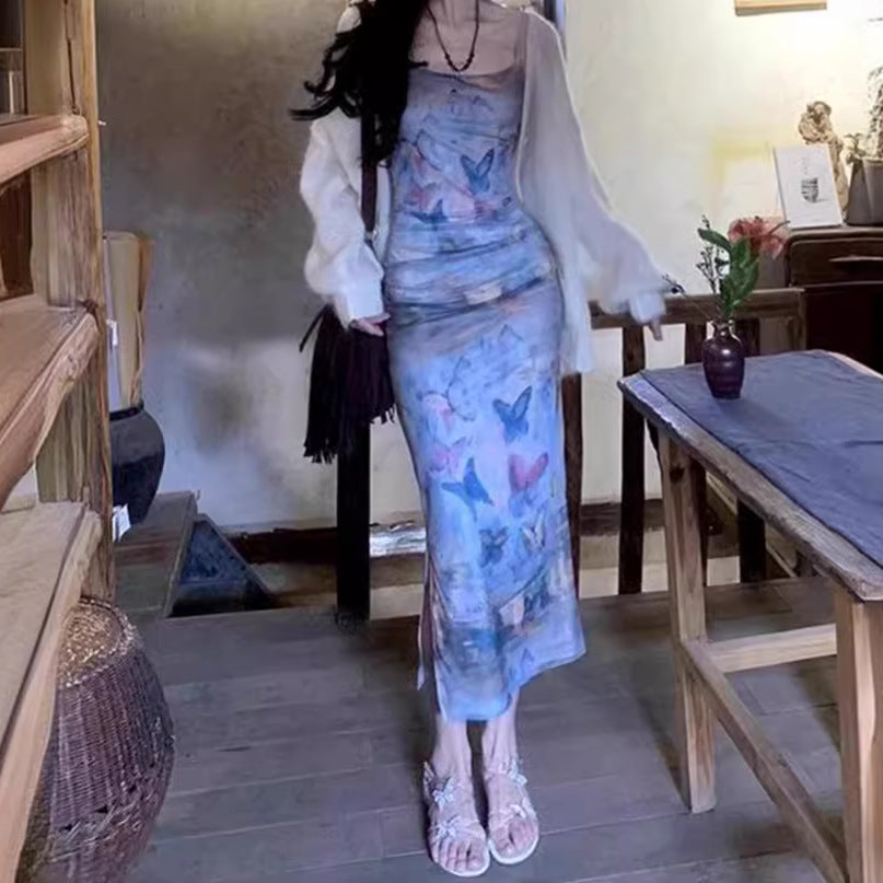 Damen Maxikleid im floralen Wasserfarbdruck Drune