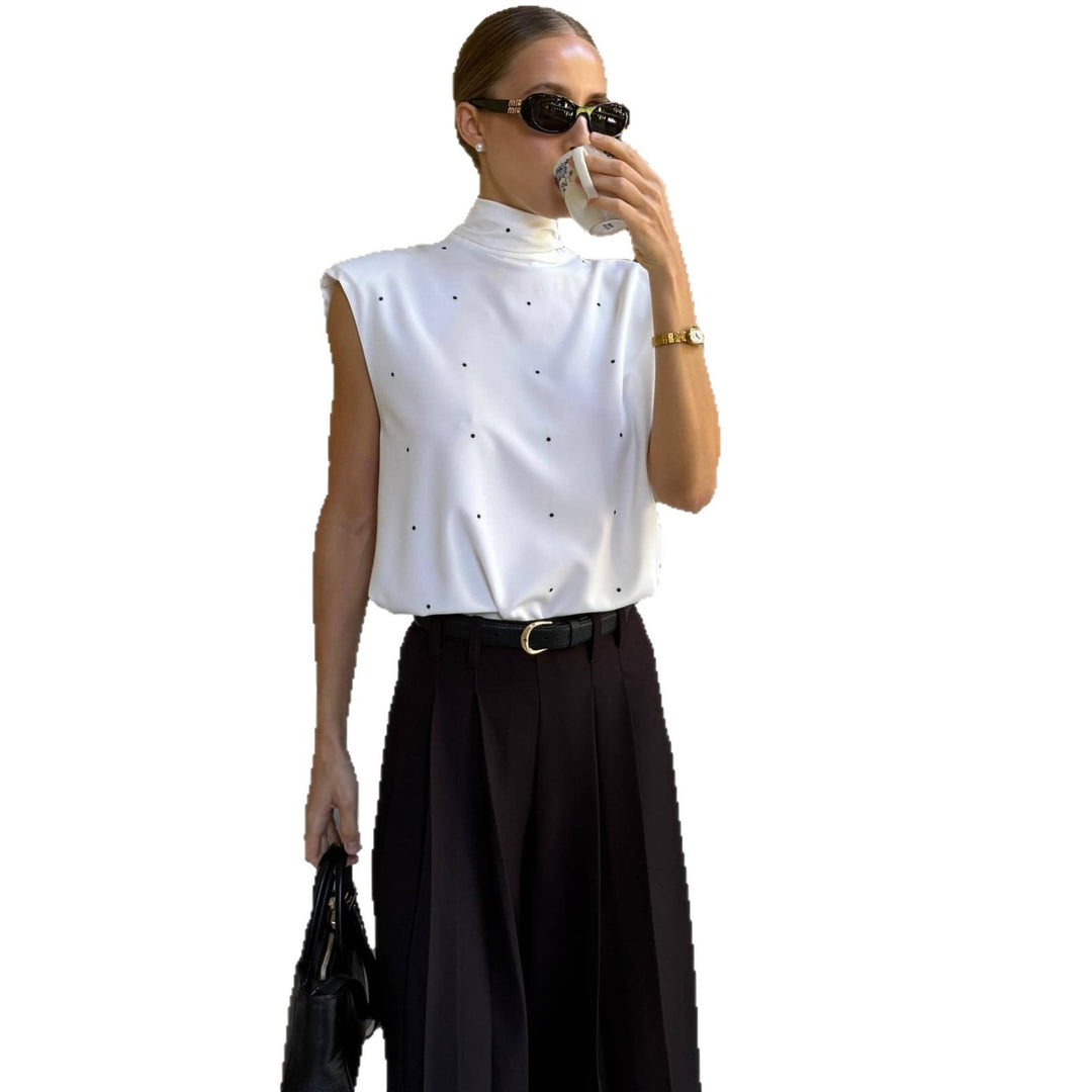 Damen Elegantes Oberteil mit hohem Kragen und feinen Punkten Drune
