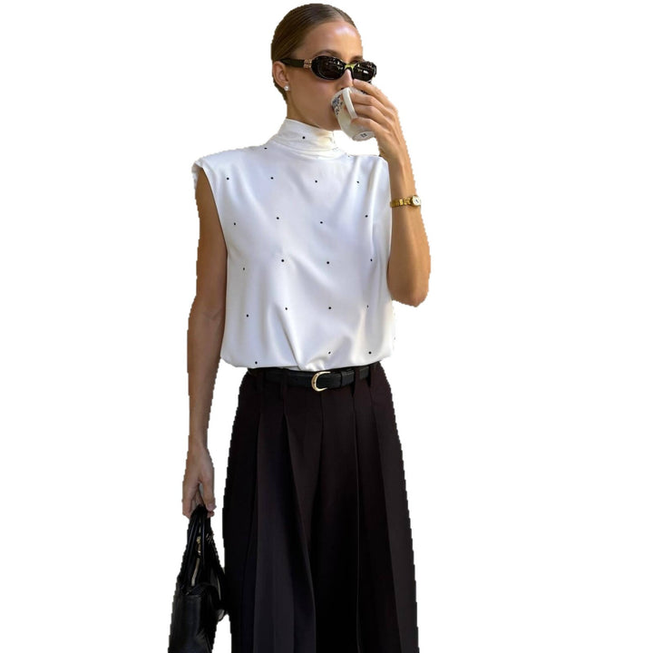 Damen Elegantes Oberteil mit hohem Kragen und feinen Punkten Drune