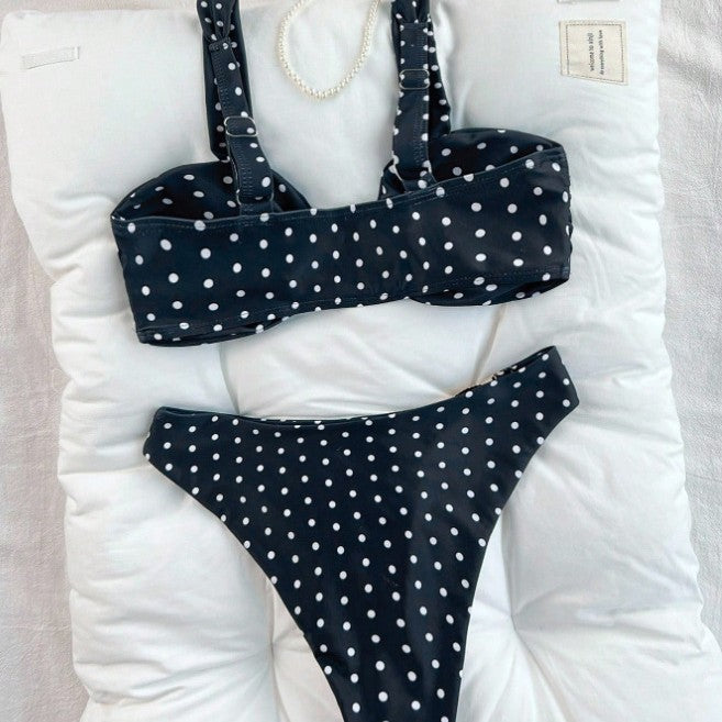 Damen Bikini mit modischen Punktmuster und goldenem Detail Drune
