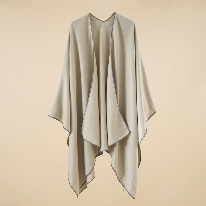 Damen Eleganter Wickelp Poncho aus weichem Wollmix Drune