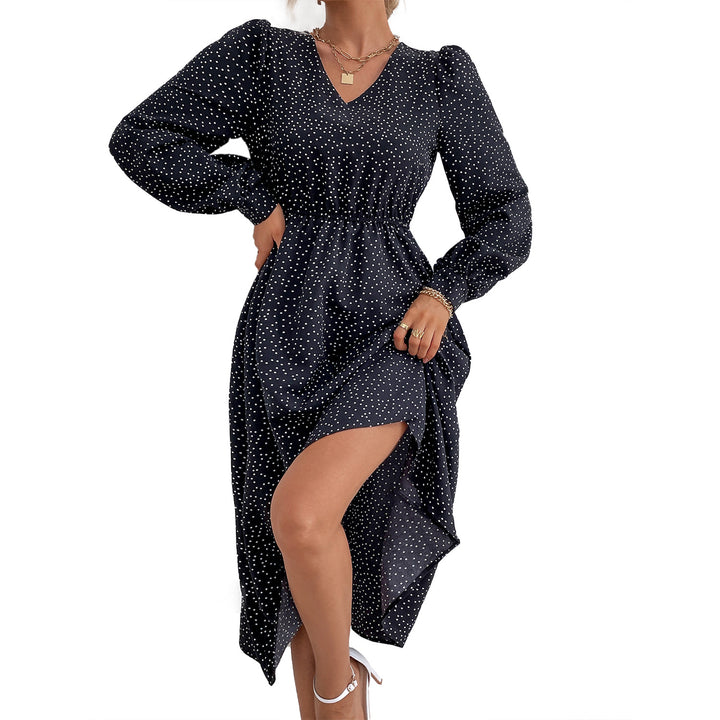 Damen elegantes Maxikleid mit V-Ausschnitt und voluminösen Ärmeln Drune